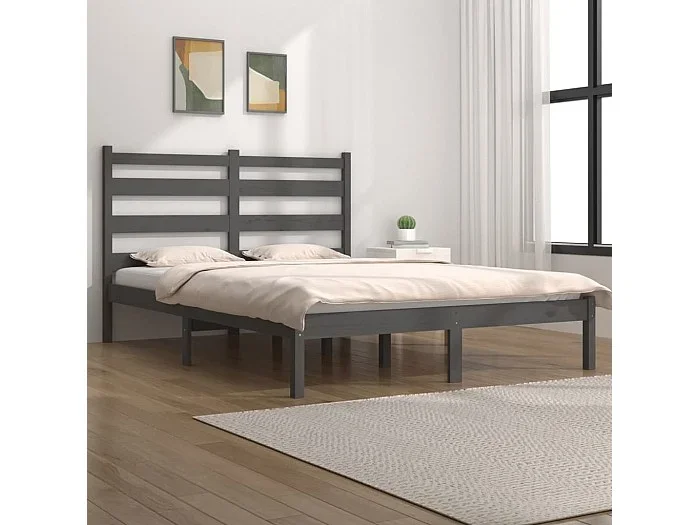Cama 200×200 cm de madera maciza de pino gris ES14136