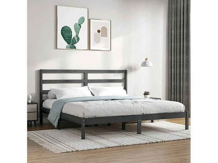 Cama 200×200 cm de madera maciza de pino gris ES23302
