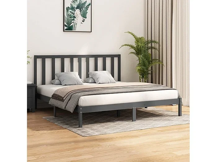 Cama 200×200 cm de madera maciza de pino gris ES51109