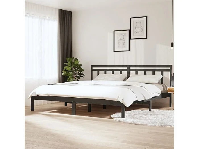 Cama 200×200 cm de madera maciza de pino gris ES51414