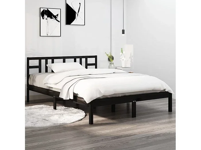 Cama 200×200 cm de madera maciza de pino negra ES77308