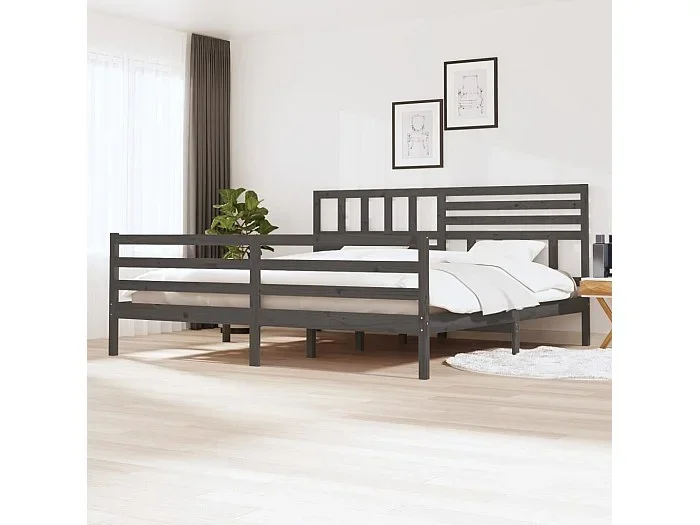 Cama 200×200 cm de madera maciza gris ES52348