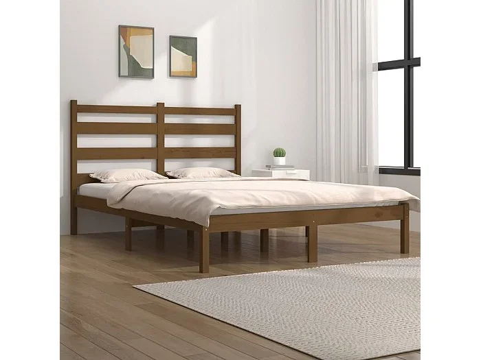 Cama 200×200 cm madera maciza de pino marrón miel ES95832