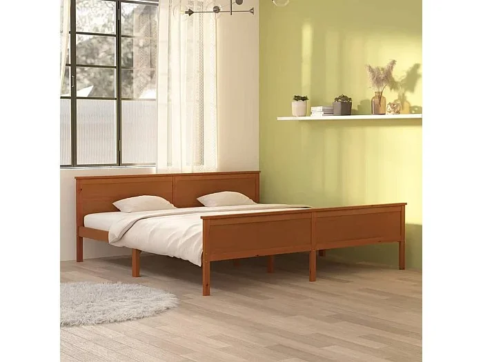 Cama 200×200 cm madera maciza pino marrón miel ES11934