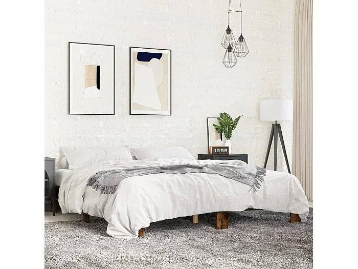 Cama 200x200cm – madera ingeniería metal roble ahumado ES371861
