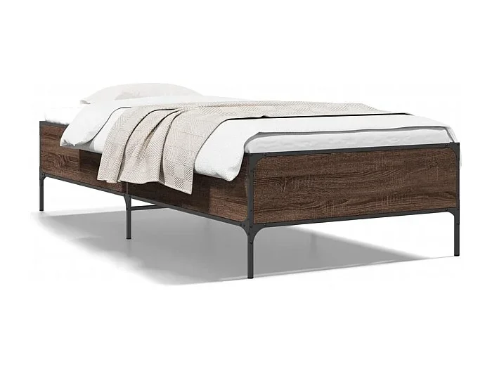 Cama 75×190 cm – madera ingeniería metal roble marrón ES140993