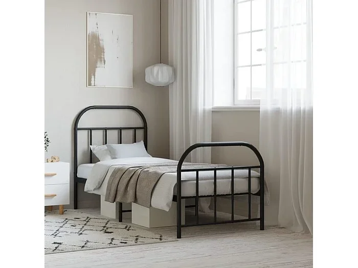 Cama 75×190 cm con cabecero y estribo metal negro ES35932