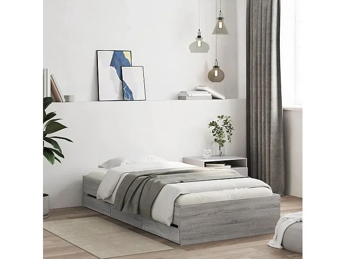 Cama -75×190 cm con cajones madera de ingeniería gris Sonoma YOE52943