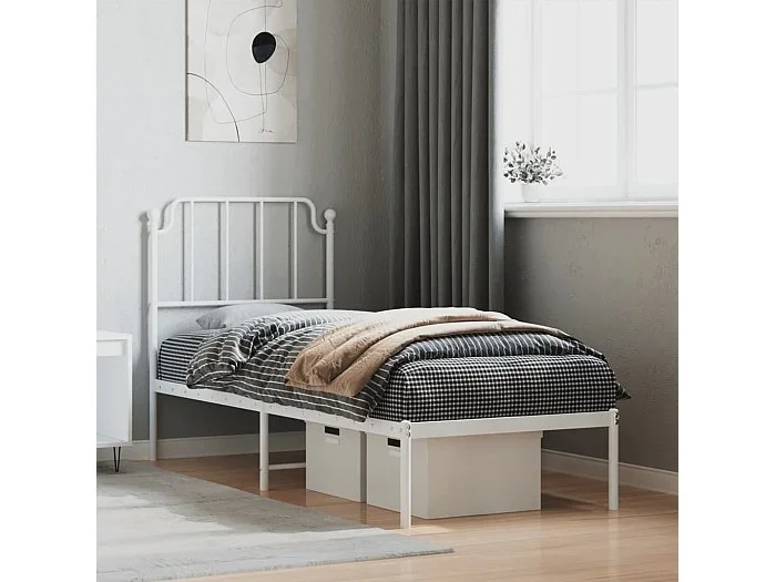 Cama -75×190 cm de metal con cabecero blanco YOE54383