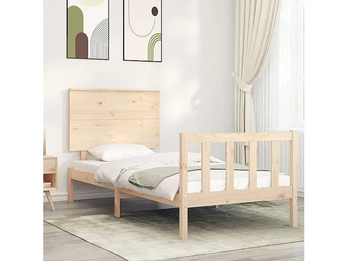 Cama -75×190 cm individual con cabecero madera maciza YOE