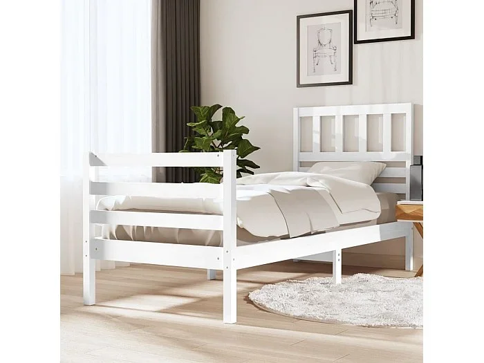 Cama 75×190 cm individual madera maciza blanco ES55358