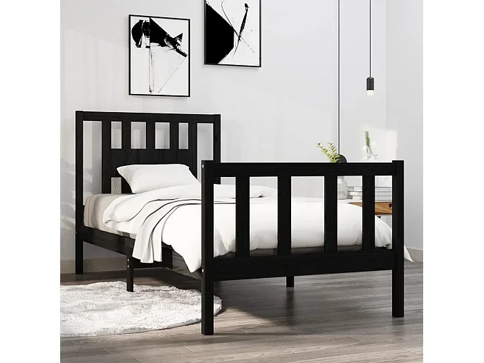 Cama 75×190 cm madera maciza individual negra ES24532