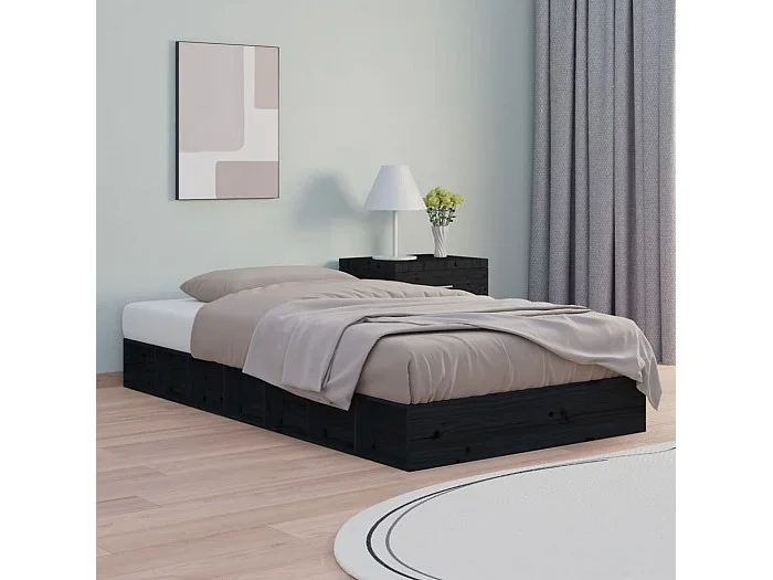 Cama 75×190 cm madera maciza individual negro ES91170