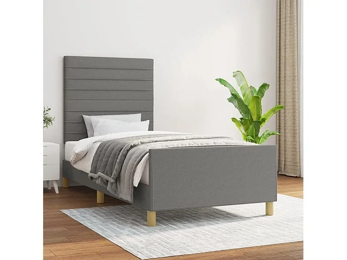 Cama 80×200 cm con cabecero de tela gris oscuro ES88490