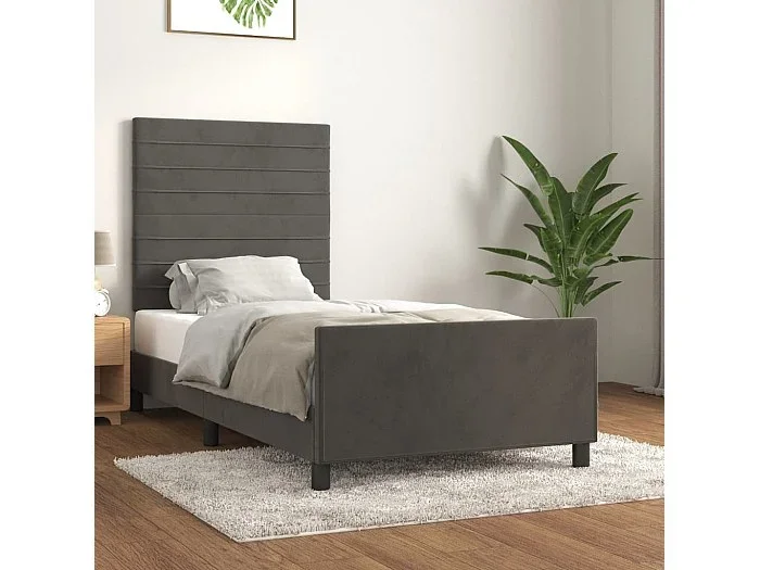 Cama 80×200 cm con cabecero terciopelo gris oscuro ES51869