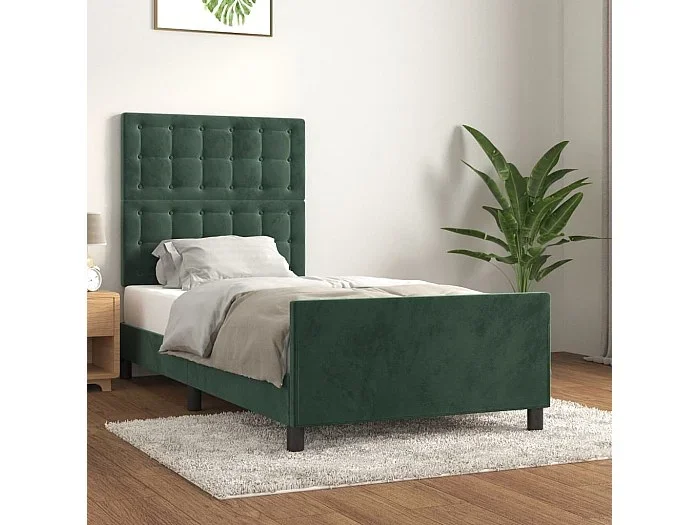 Cama 80×200 cm con cabecero terciopelo verde oscuro ES68562