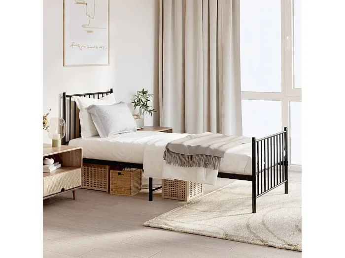 Cama 80×200 cm con cabecero y estribo metal negro ES87667