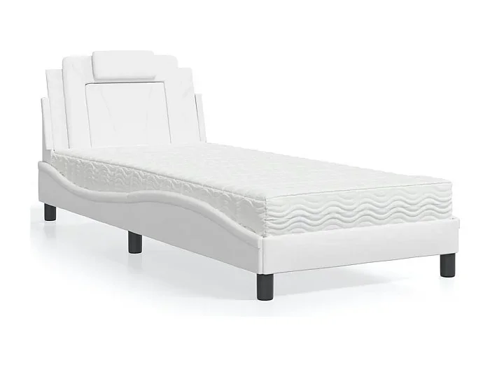 Cama 80×200 cm con colchón cuero sintético blanco ES288126