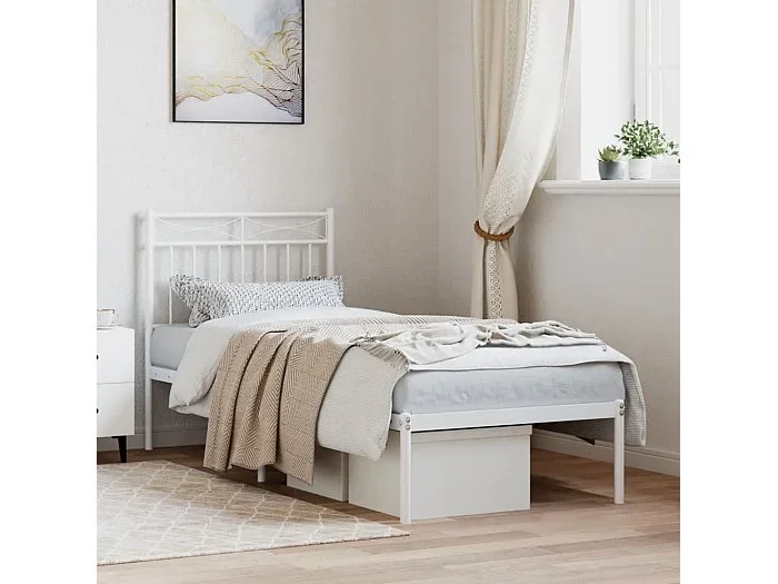 Cama 80×200 cm de metal con cabecero blanco ES81750