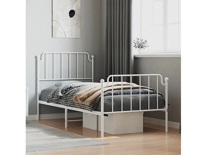 Cama – 90×190 cm metal con cabecero y pie cama blanca YOE71178