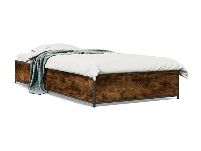Cama 90×190 cm – madera ingeniería metal roble ahumado ES160514