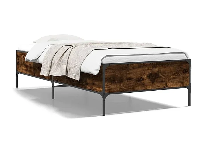 Cama 90×190 cm – madera ingeniería metal roble ahumado ES793564