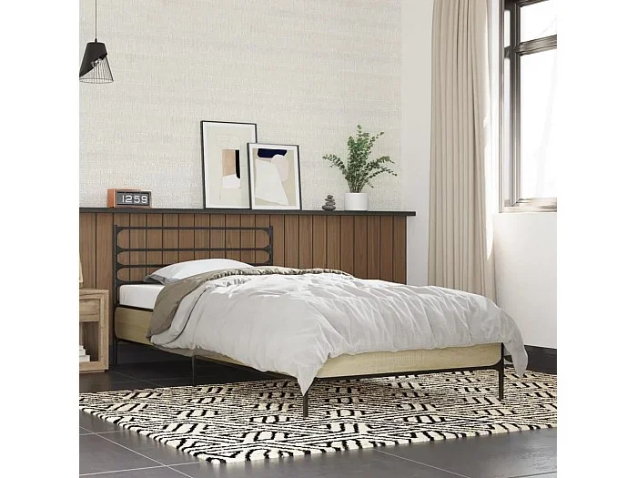 Cama 90×190 cm – madera ingeniería metal roble Sonoma ES802308