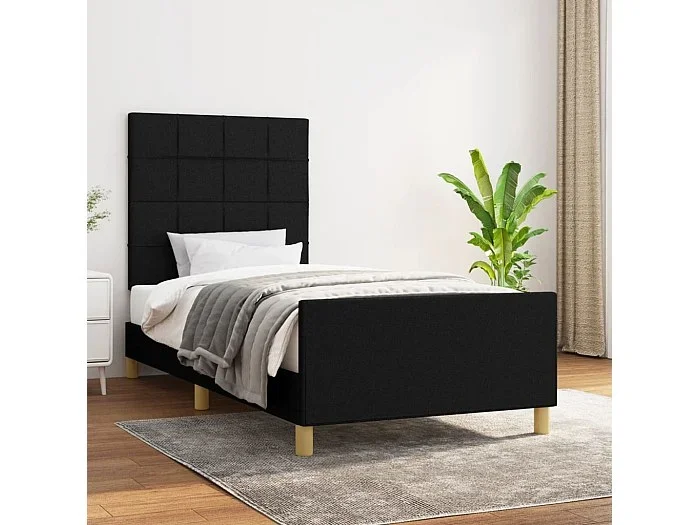 Cama 90×190 cm con cabecero de tela negro ES90699