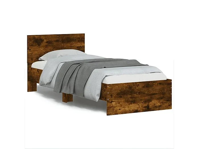 Cama -90×190 cm con cabecero madera de ingeniería roble ahumado YOE62195