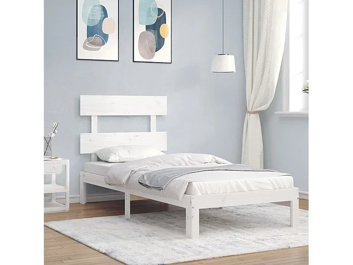 Cama 90×190 cm con cabecero madera maciza blanco ES51854