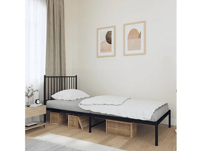 Cama 90×190 cm con cabecero metal negro ES52396
