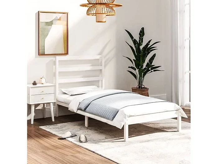 Cama 90×190 cm individual madera maciza blanco ES72605