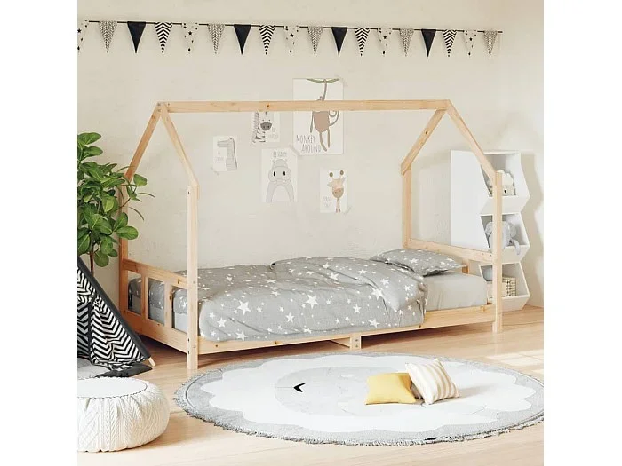 Cama 90×190 cm infantil madera maciza de pino ES57638