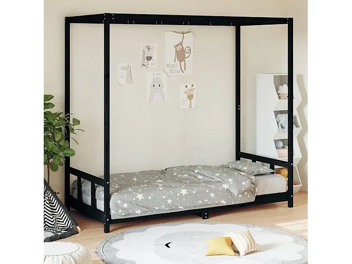 Cama 90×190 cm para niños madera de pino negro ES54765