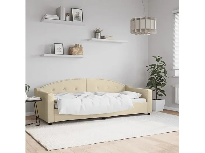 Cama 90×190 cm tela color crema ES87432