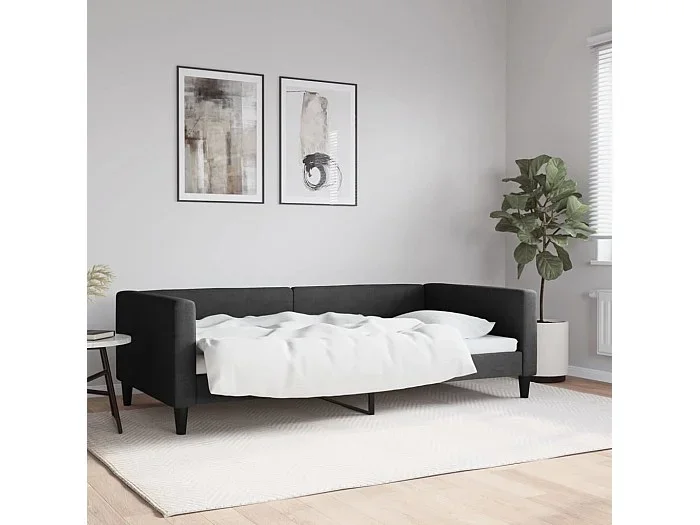 Cama 90×190 cm tela negro ES56777