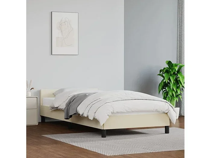 Cama 90×200 cm con cabecero cuero sintético crema ES51186