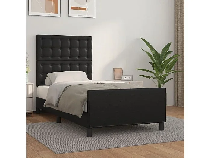 Cama 90×200 cm con cabecero cuero sintético negro ES88585