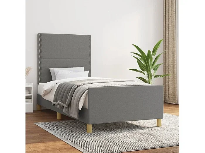 Cama -90×200 cm con cabecero de tela gris oscuro YOE79740