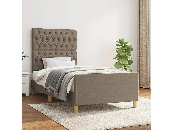 Cama 90×200 cm con cabecero de tela gris taupe ES60083