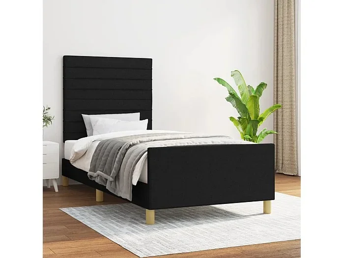Cama 90×200 cm con cabecero de tela negro ES28539