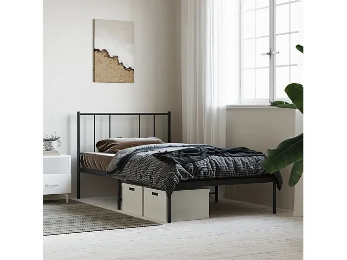 Cama 90×200 cm con cabecero metal negro ES19647