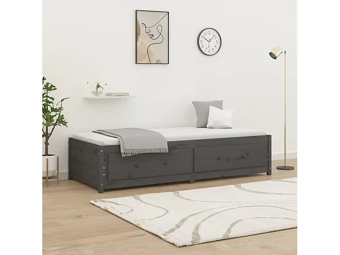 Cama -90×200 cm madera maciza de pino gris YOE18097