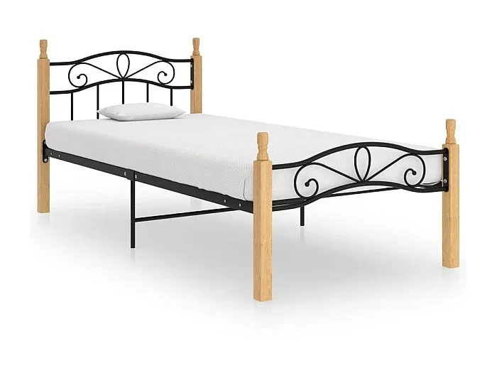 Cama 90×200 cm madera maciza de roble metal negro ES15474