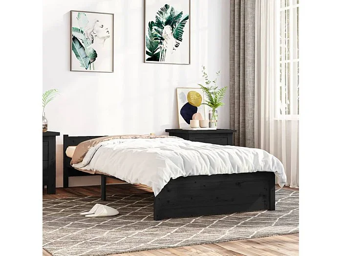 Cama 90×200 cm madera maciza negro ES38429