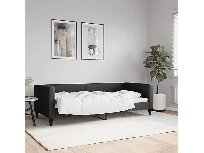 Cama 90×200 cm tela negro ES33387