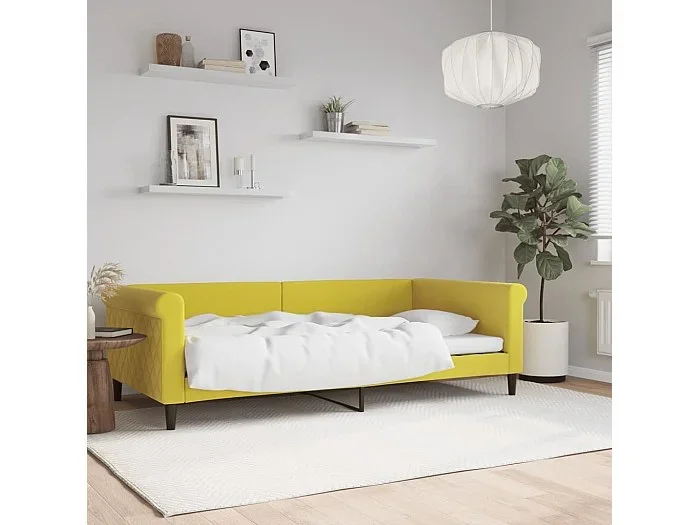 Cama 90×200 cm terciopelo amarillo ES74932