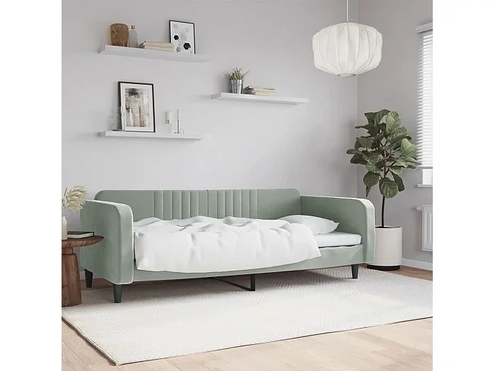 Cama 90×200 cm terciopelo gris claro ES15581