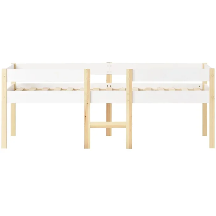 Cama alta con barandillas de seguridad – madera maciza de pino – 90×200 cm – Blanco