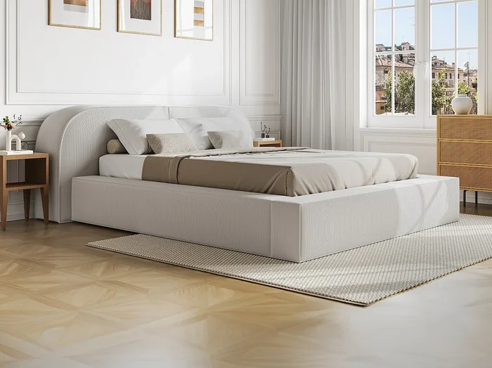 Cama baúl 160 x 200 cm – Terciopelo acanalado – Crema – LIRABA de Maison Céphy